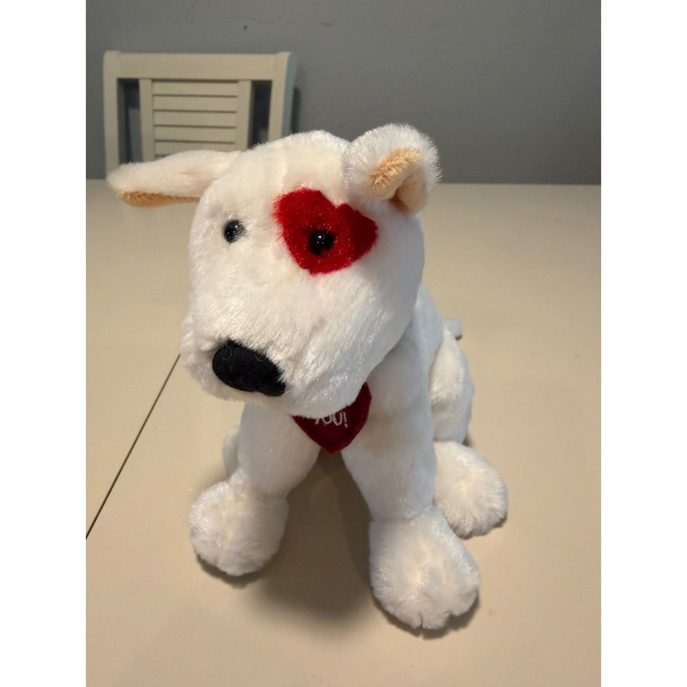 Ganz Heritage Collection Zack Bull Terrier Dog Plush White Heart Eye I Wuff You
